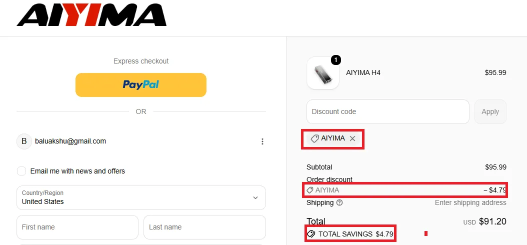 Aiyima 5% off coupon